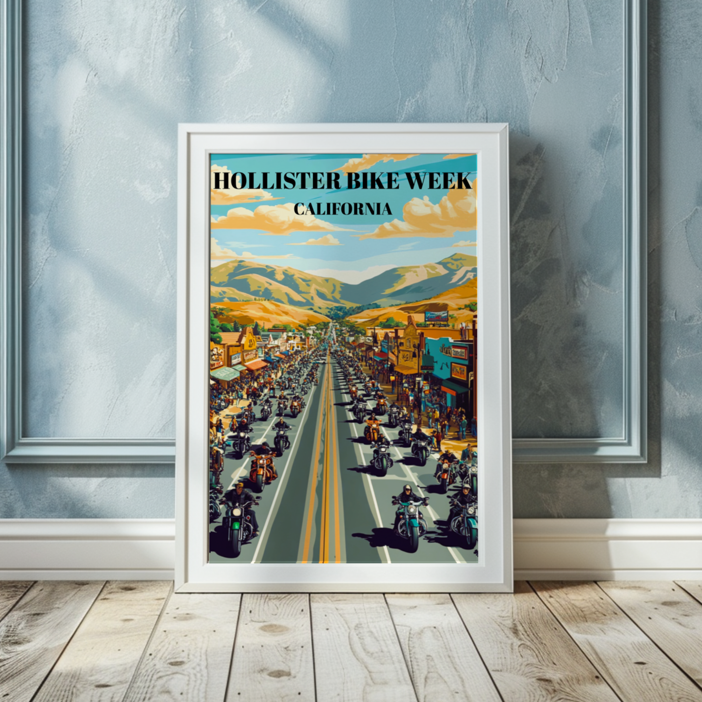 Hollister California Bike Week Travel Poster, Motorcycle Rally Wall Art, Biker Event