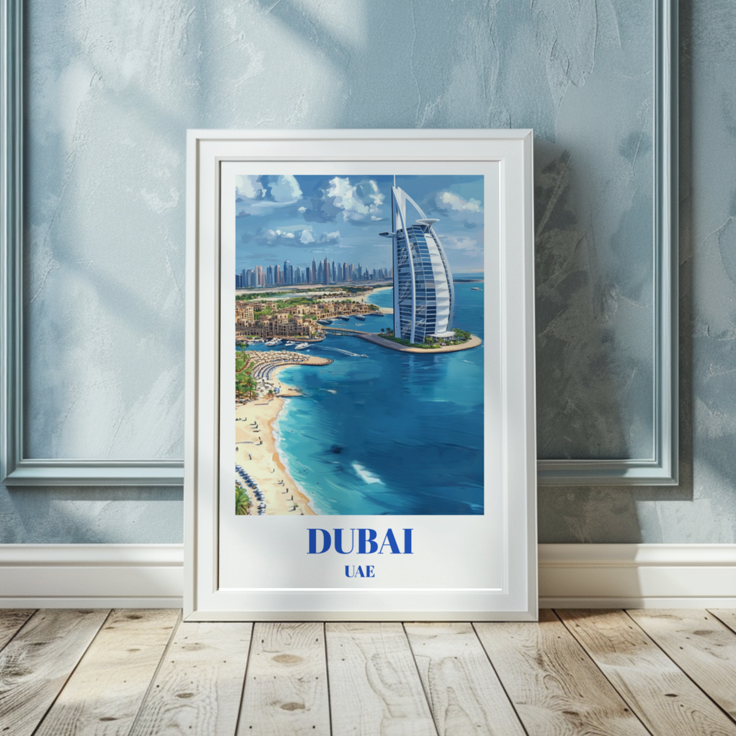 Dubai Travel Poster, Modern Wall Art of UAE Skyline