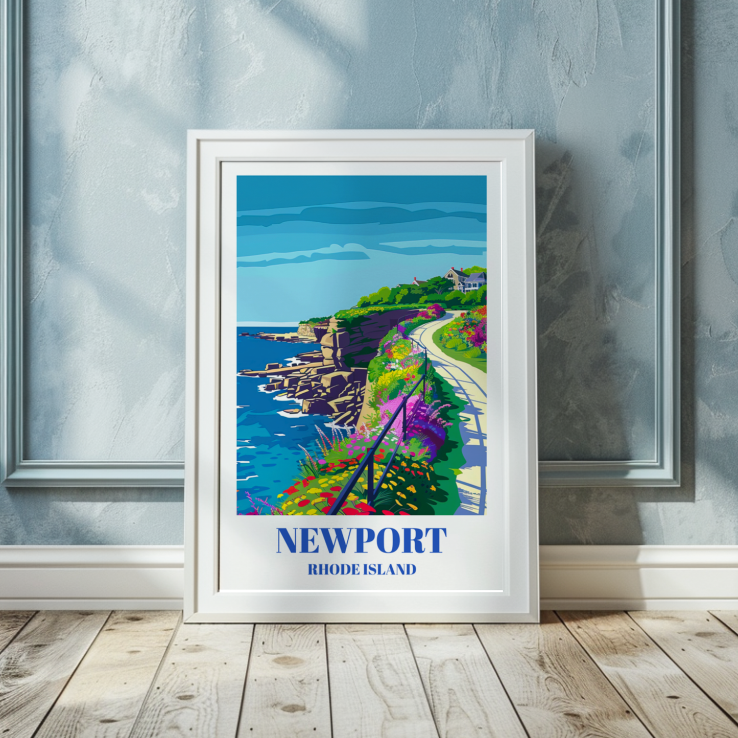 Newport Rhode Island Travel Poster: Cliff Walk Coastal Landscape