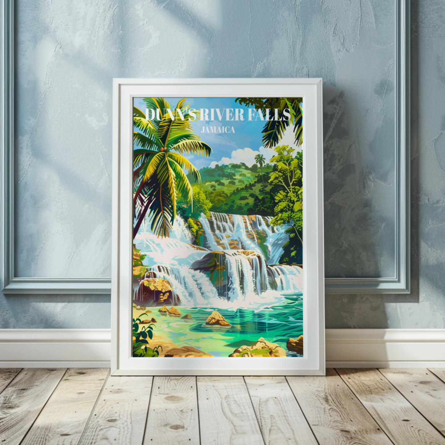 Dunn's River Falls Jamaica Travel Poster: Caribbean Waterfall Art