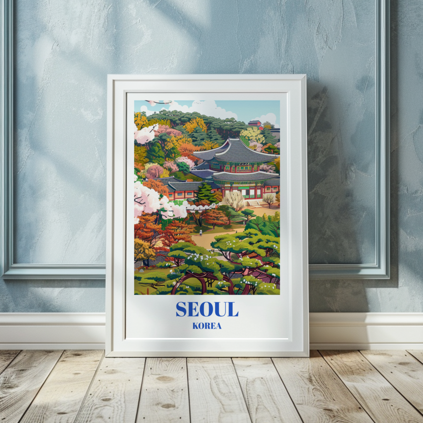 Travel Poster Changdeokgung Palace and Huwon Secret Garden in Seoul, South Korea.