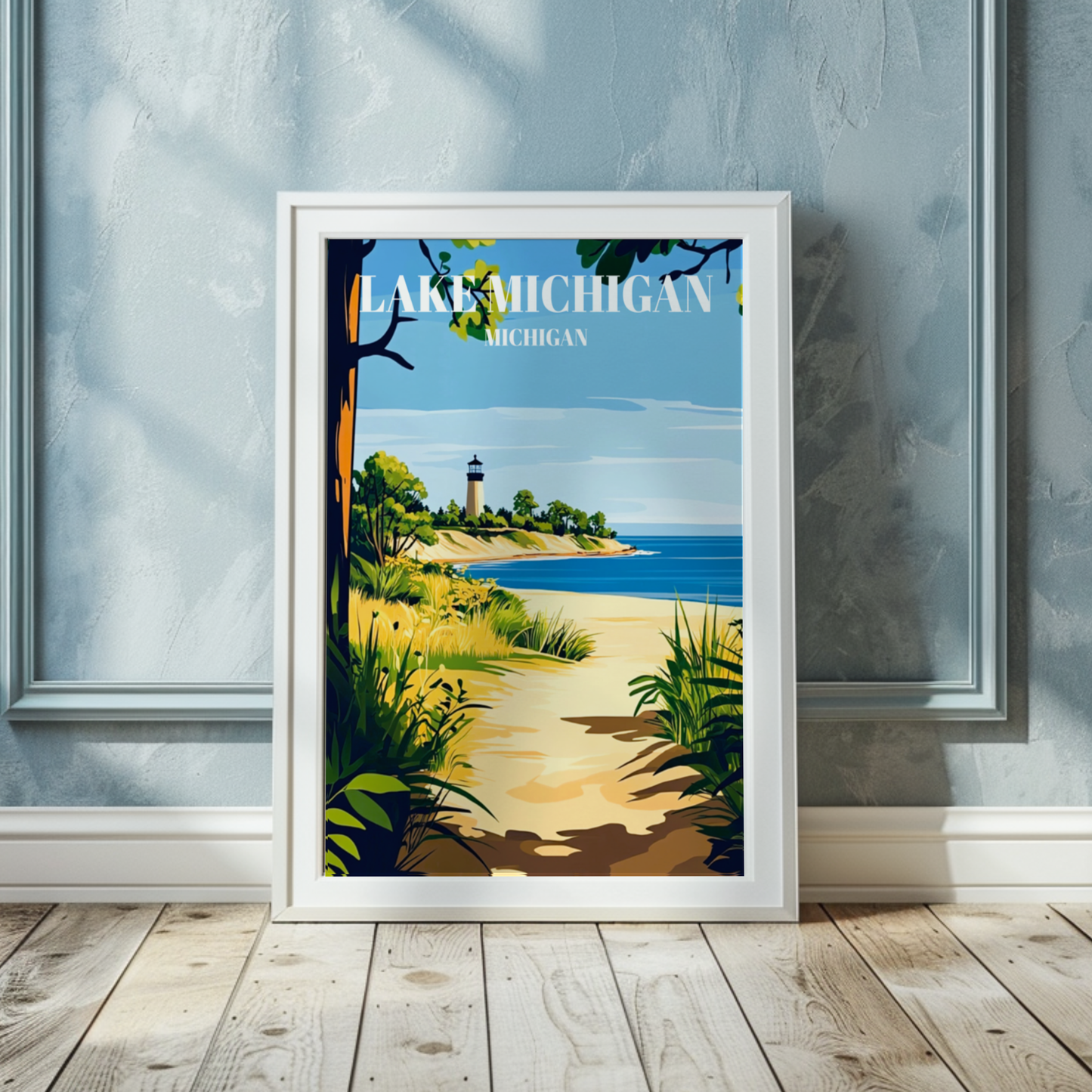 Lake Michigan Travel Poster, Great Lakes Wall Art Print, Coastal Home Decor,