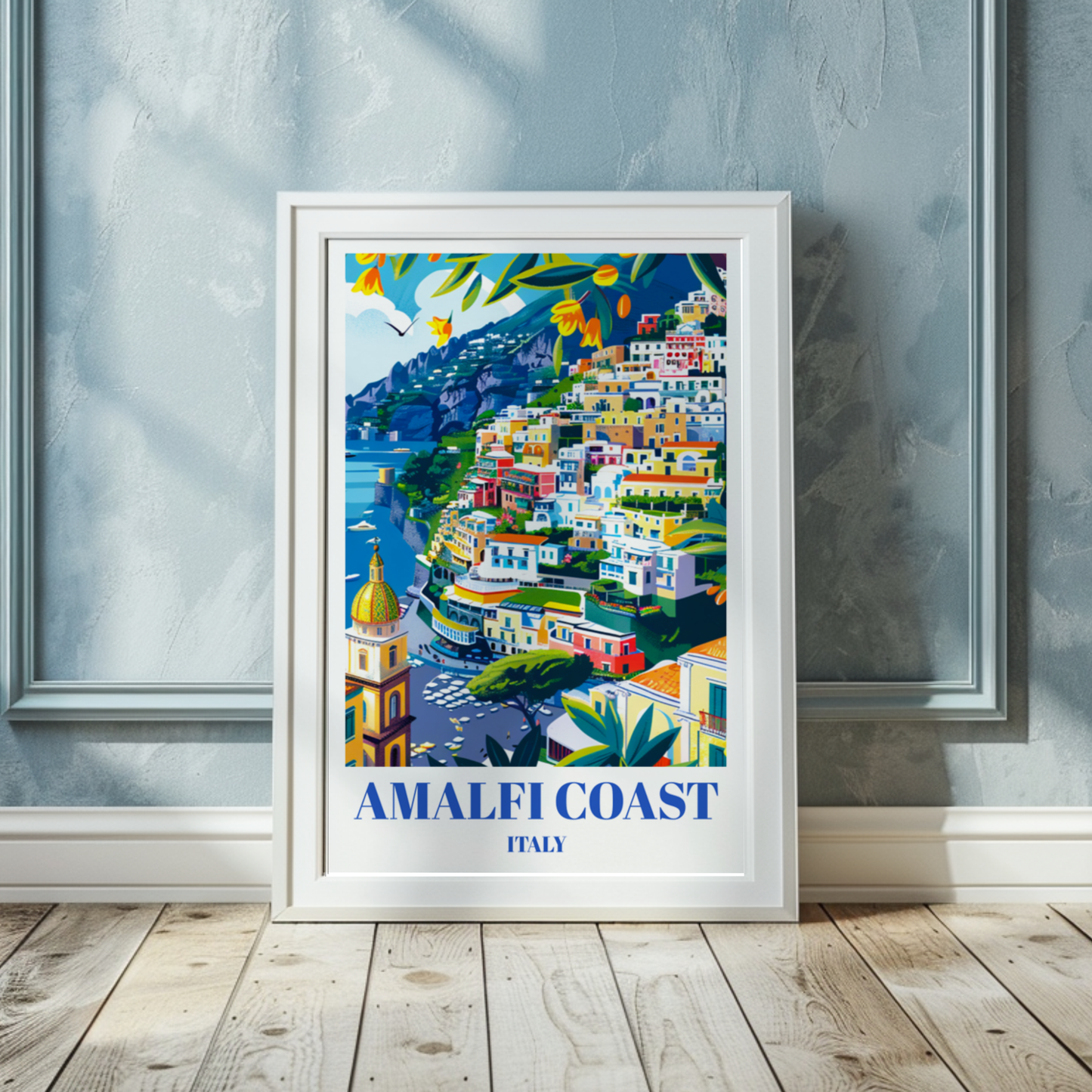 Amalfi Coast Italy Travel Poster, Coastal Landscape Wall Art