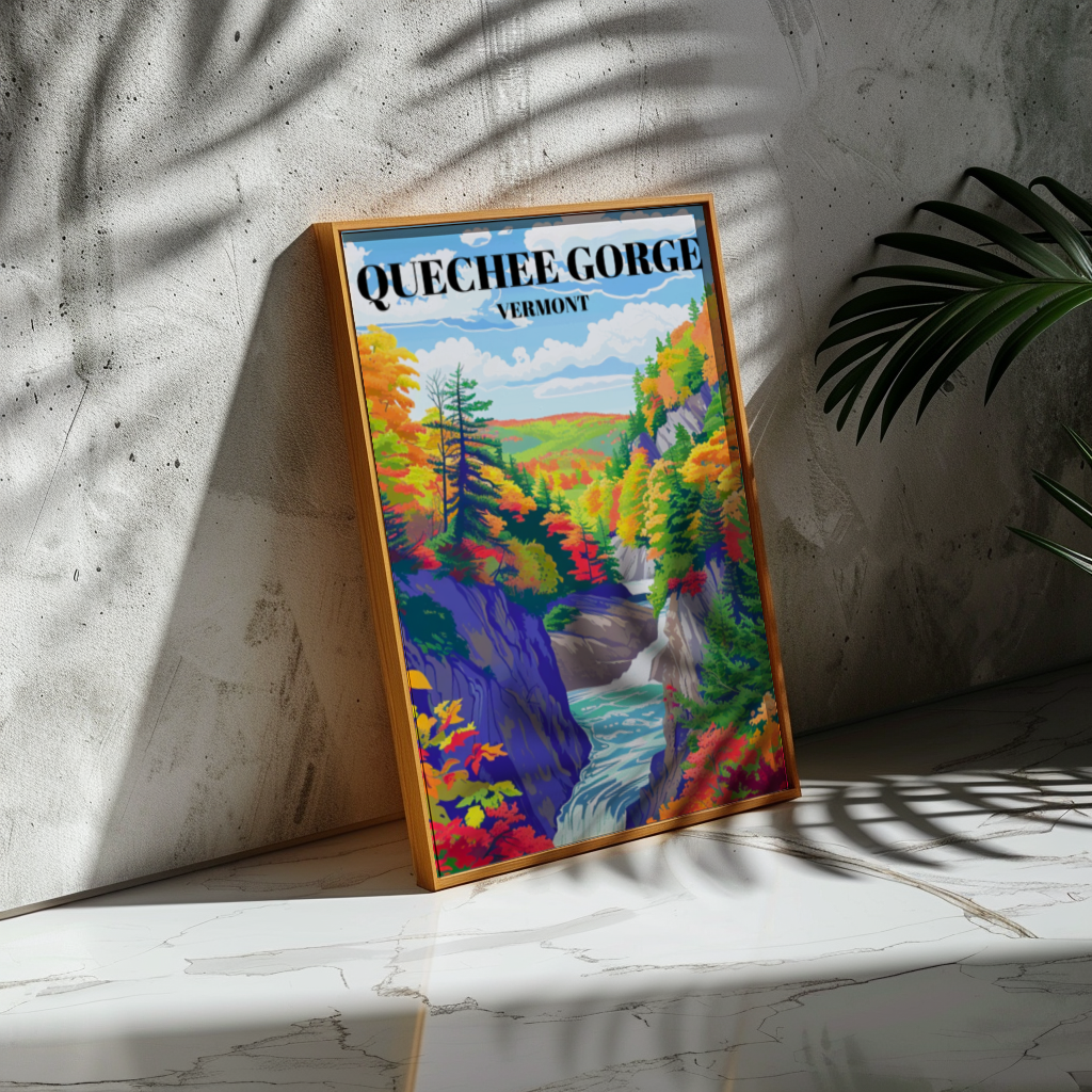 Quechee Gorge Vermont Travel Poster, Scenic Nature Landscape