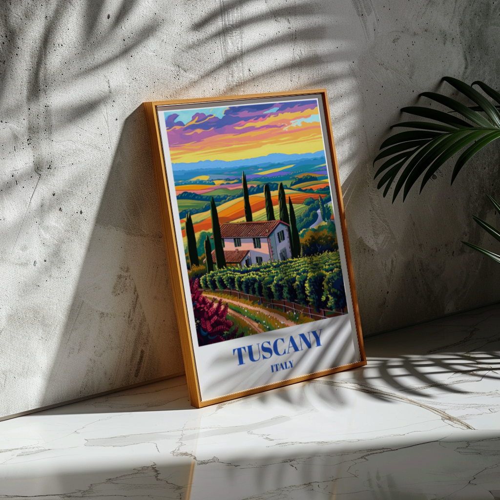 Chianti Region Wineries in Tuscany, Italy Travel Poster, Rustic Wall Art Decor