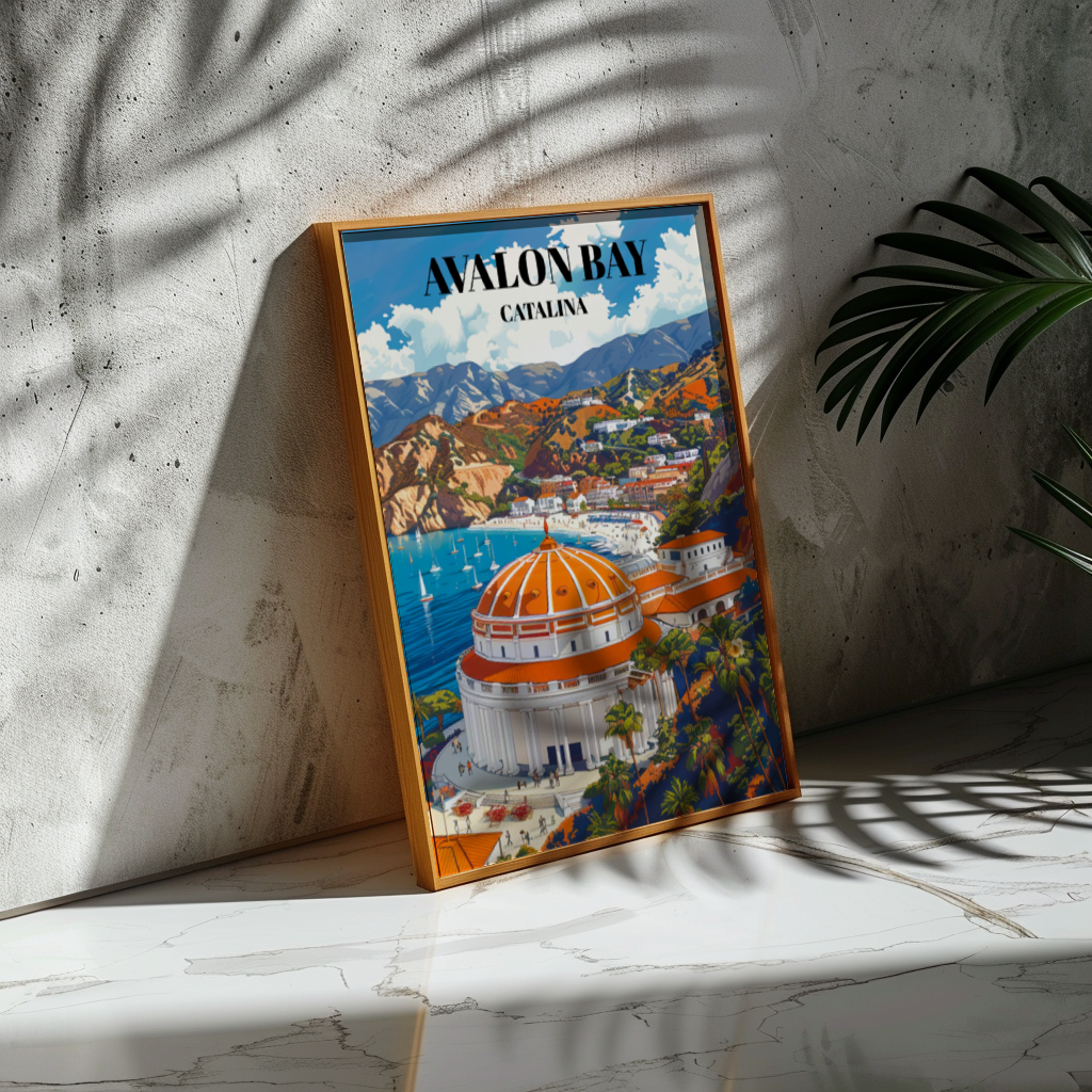 Avalon Bay, Catalina Island Travel Poster, Scenic California Coastline Art Print