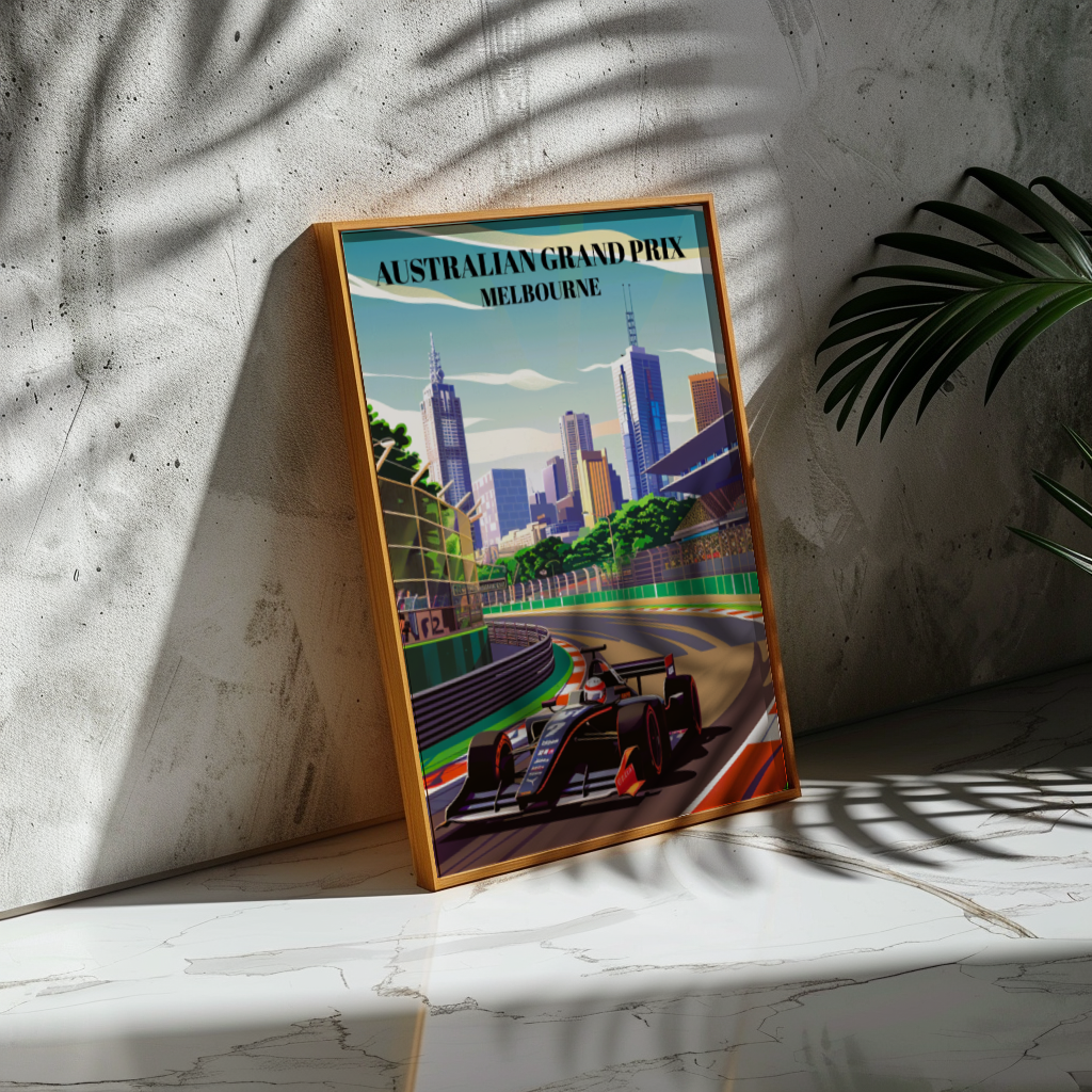 Australian Grand Prix Melbourne Circuit Travel Poster, Formula 1 Racing Wall Art