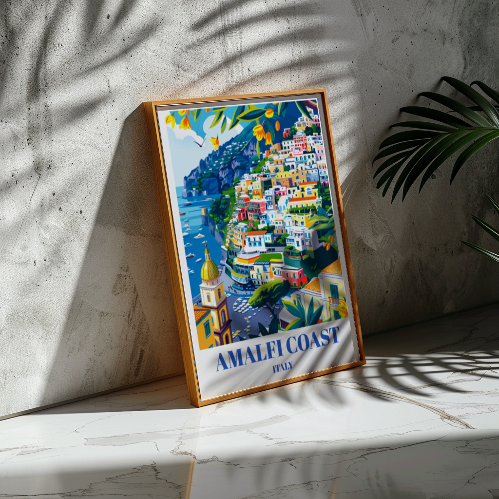 Amalfi Coast Italy Travel Poster, Coastal Landscape Wall Art