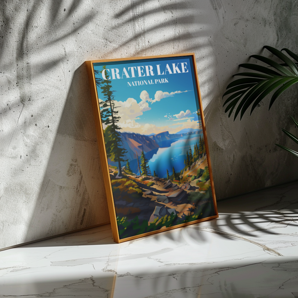 Crater Lake National Park Travel Poster: Scenic Landscape Art Print