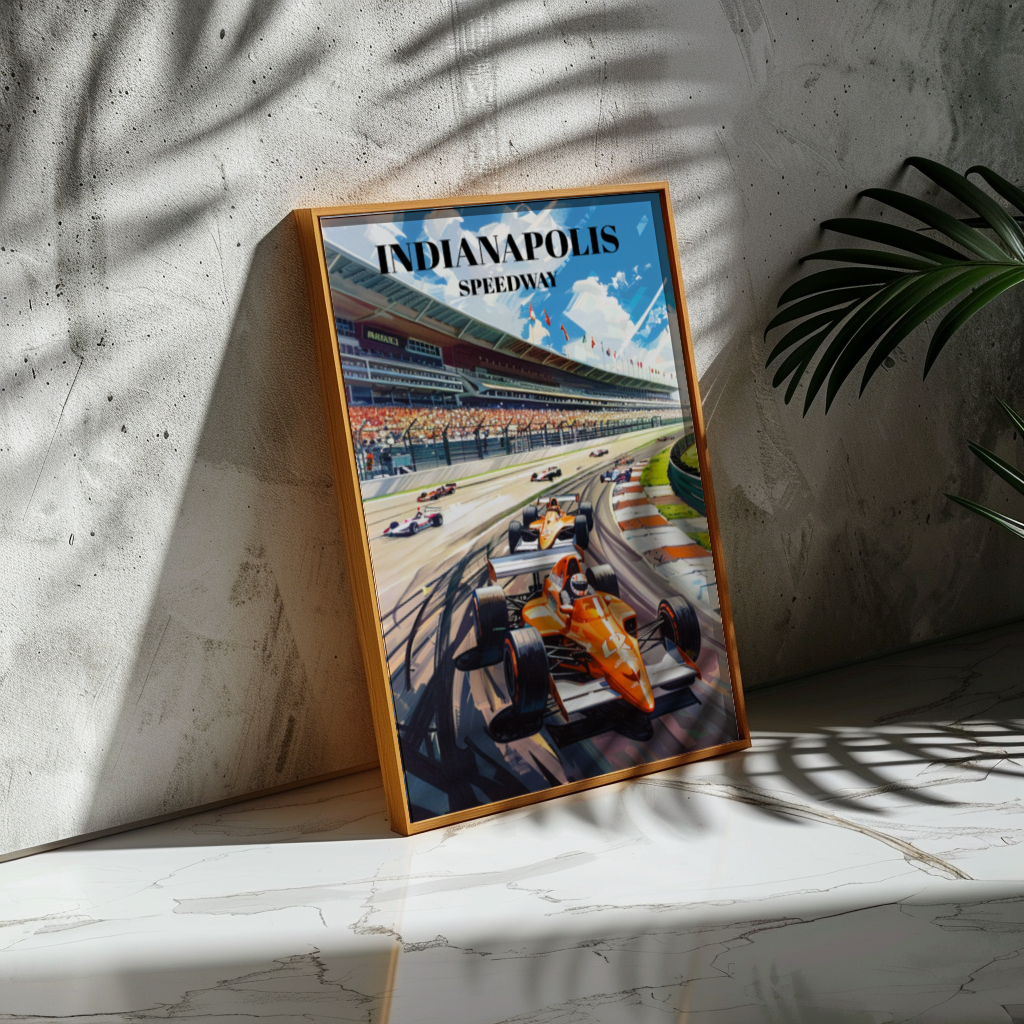 Indianapolis Speedway Racetrack Travel Poster. Indy-500 Wall Art