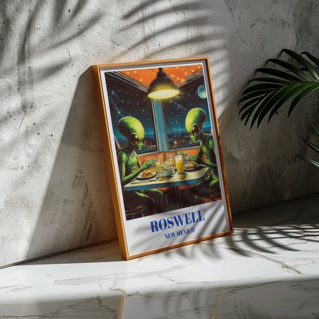 Roswell New Mexico Travel Poster, UFO Alien Art Print, Sci-Fi Wall Art