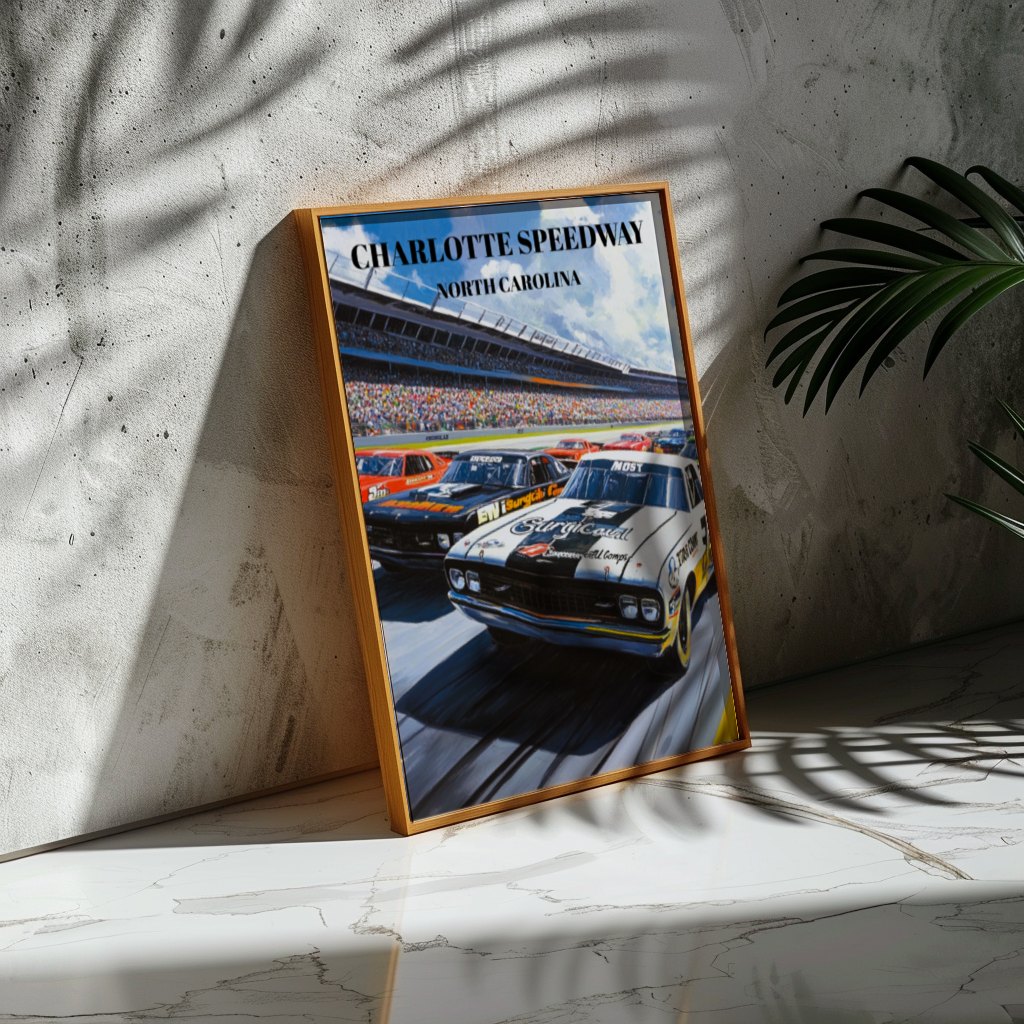Charlotte Speedway Travel Poster Print, NASCAR Racing Wall Art