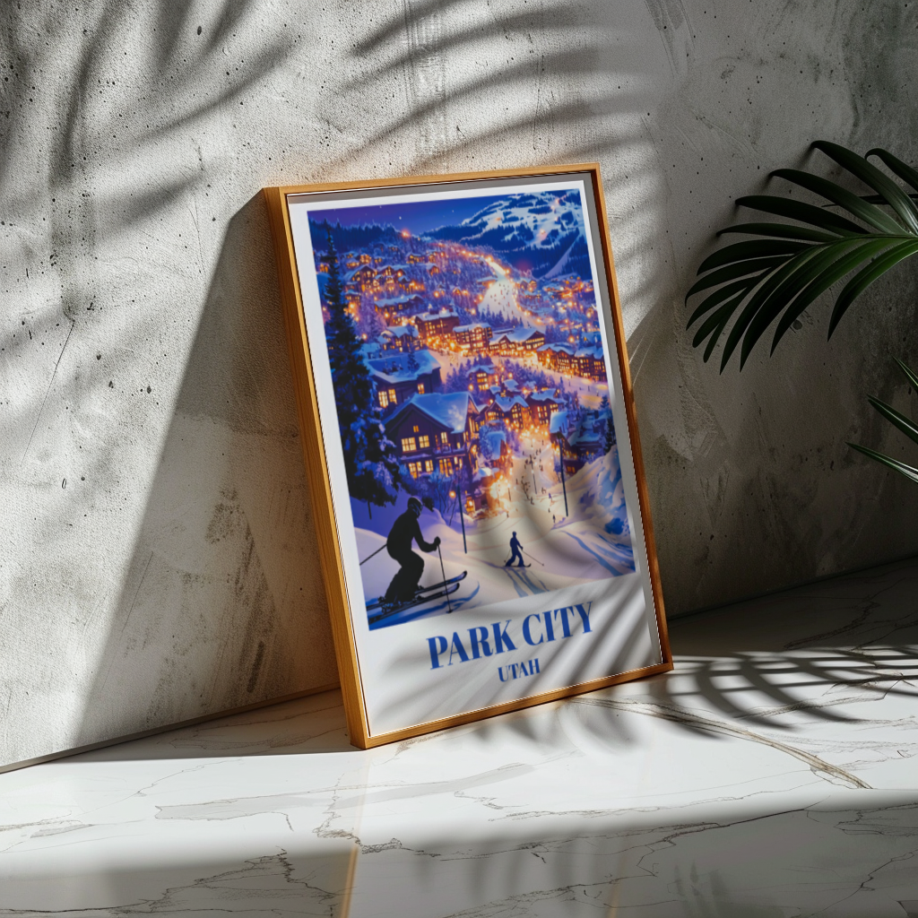 Park City Utah Travel Poster, Winter Ski Destination Wall Art Print