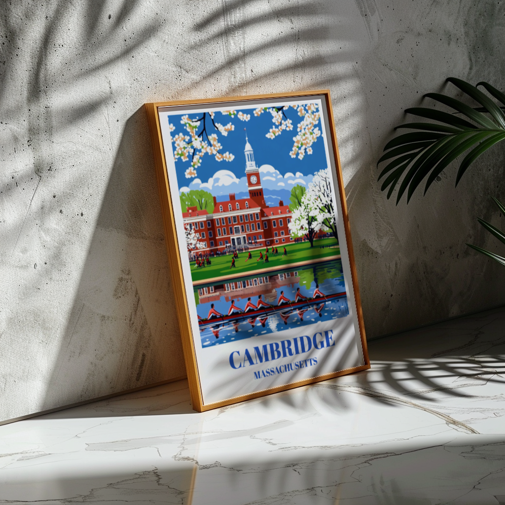 Cambridge Massachusetts Travel Poster, Historic Harvard Square Artwork