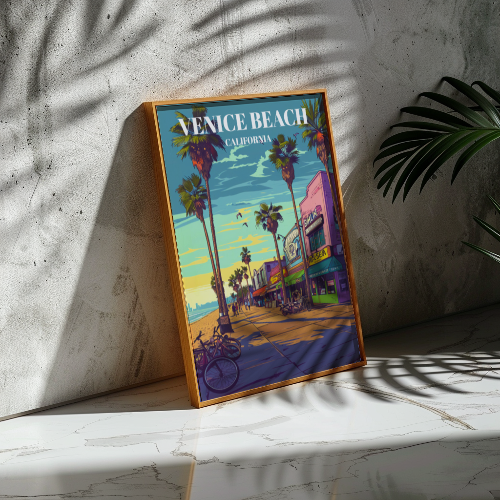 Venice Beach Travel Poster, Retro California Wall Art Print
