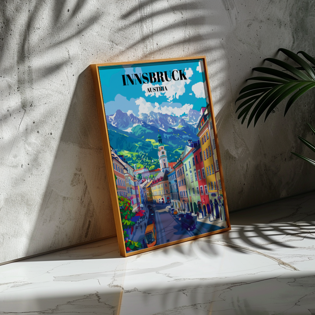 Innsbruck, Austria Travel Poster: Alpine Landscapes, Historic Architecture