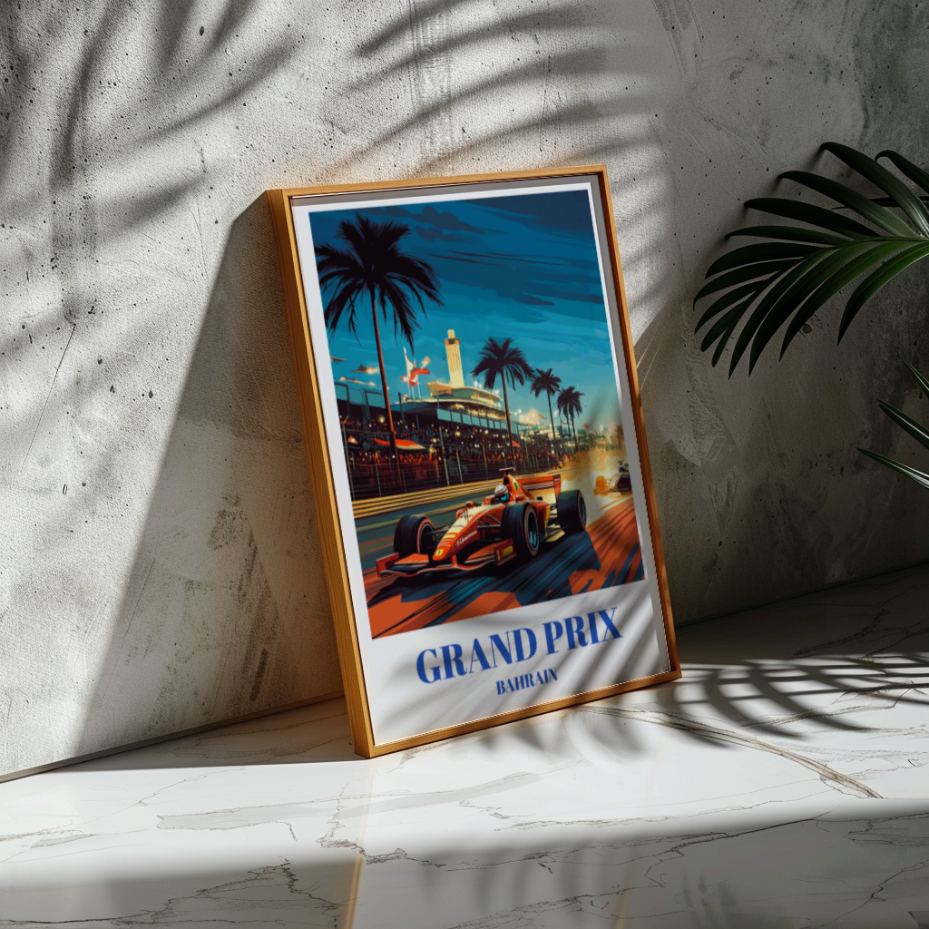 Bahrain Grand Prix Travel Poster, Sakhir Circuit Formula 1 Art Print