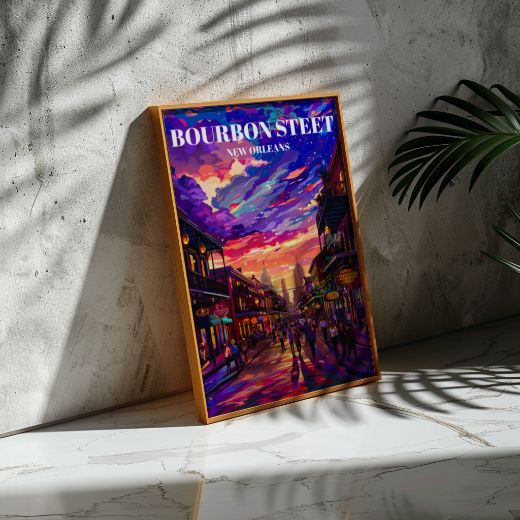 New Orleans French Quarter Bourbon Street Travel Poster Art Deco Decor