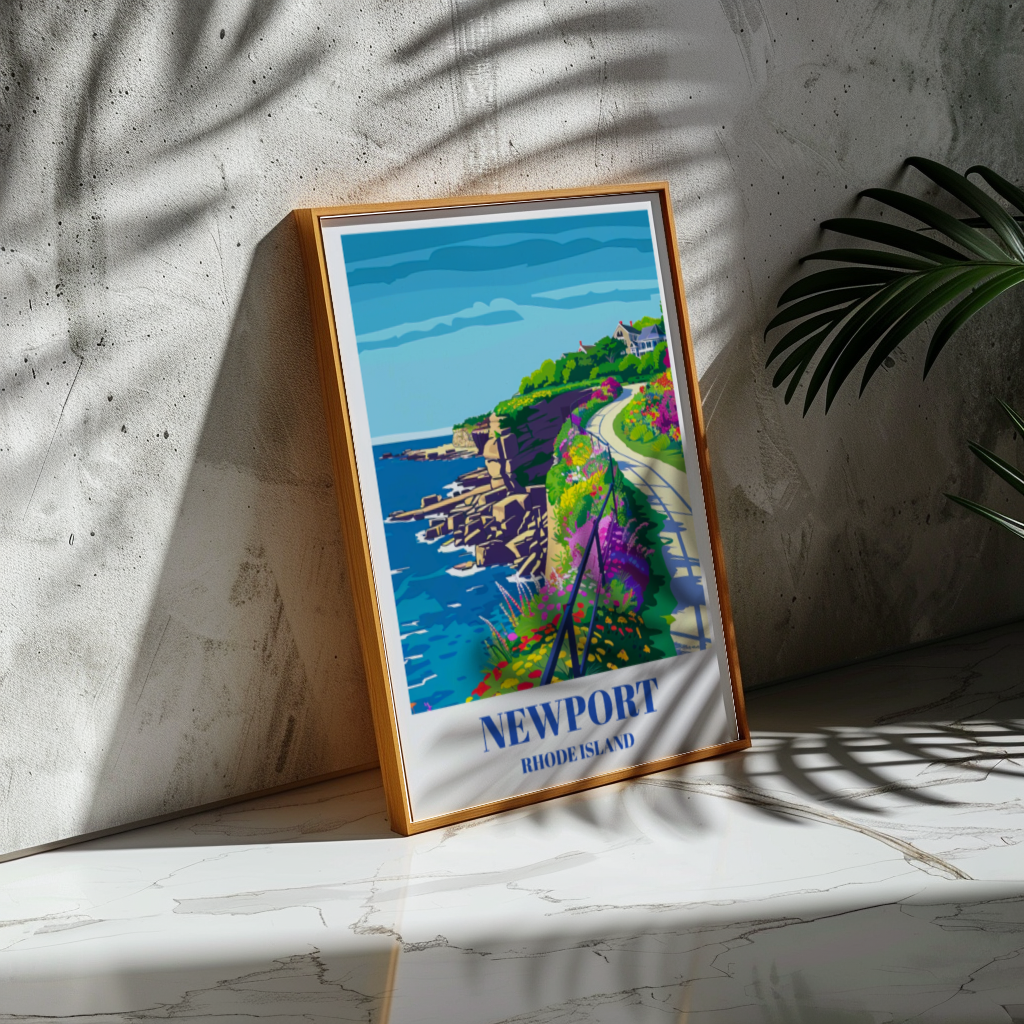 Newport Rhode Island Travel Poster: Cliff Walk Coastal Landscape