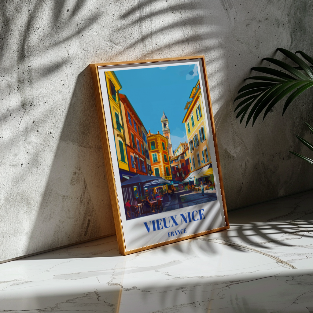 Old Town Vieux Nice France Travel Poster, Mediterranean Coastal Art