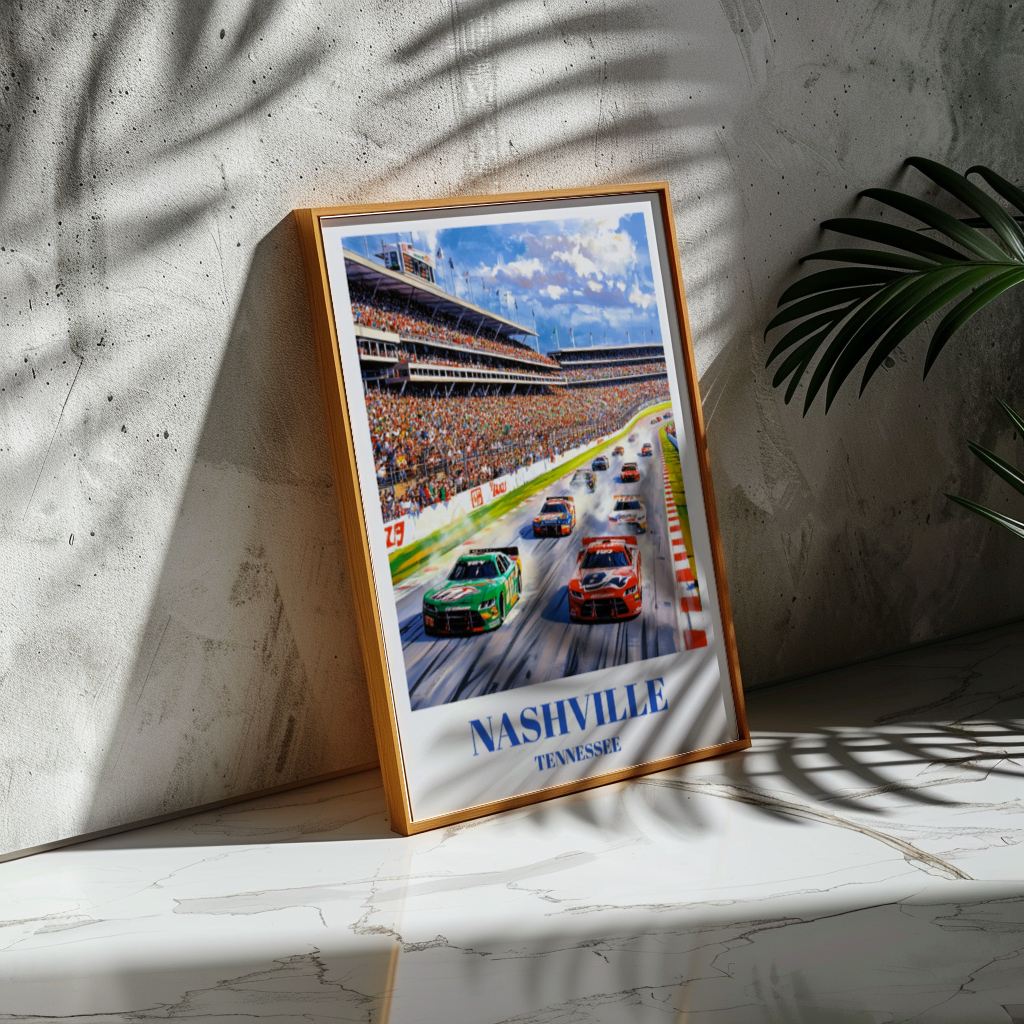 Nashville Tennessee Speedway Travel Print, Retro Racing Wall Art, Race Track Print