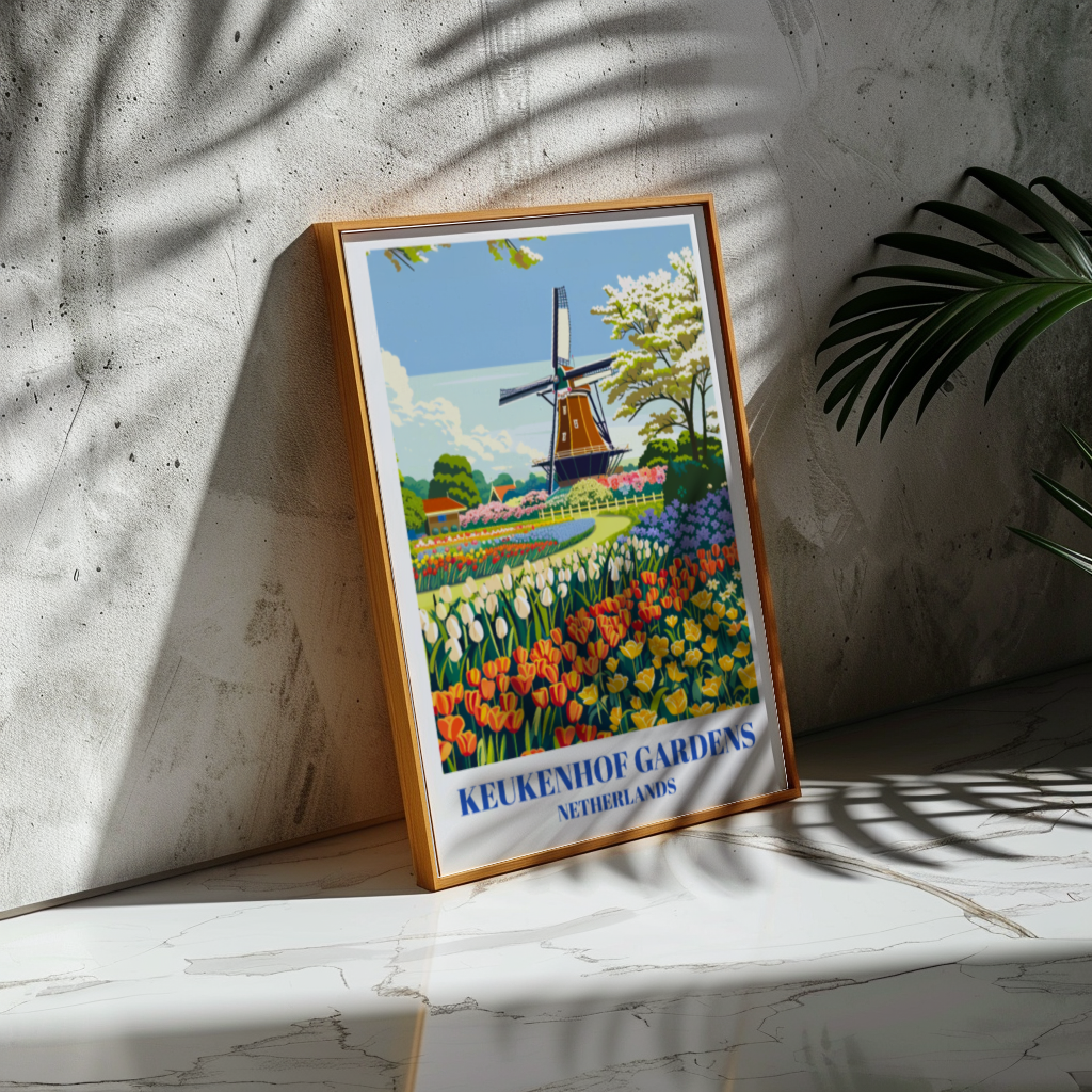 Keukenhof Gardens Netherlands Travel Poster, Dutch Tulip Fields