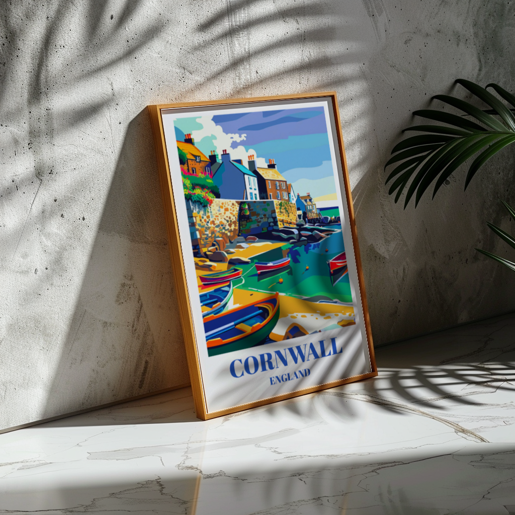 Travel Poster of Mousehole Fishing Village, Cornwall, England, Coastal Wall Art, Home Decor, Scenic Seaside Print, Historic UK Coastal Town