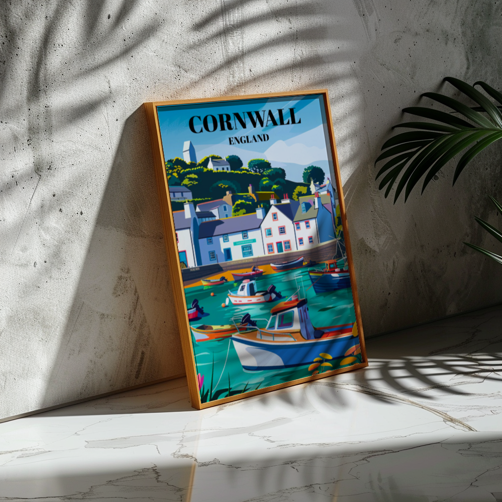 Looe Fishing Village Travel Poster, Cornwall, England, Coastal Wall Art