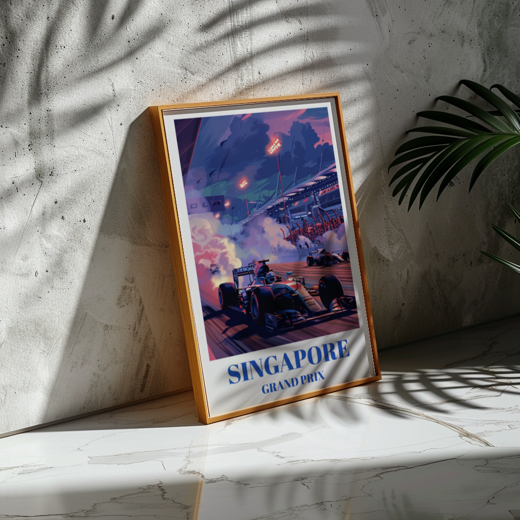 Singapore Grand Prix Track Travel Poster, F1 Circuit Art Print