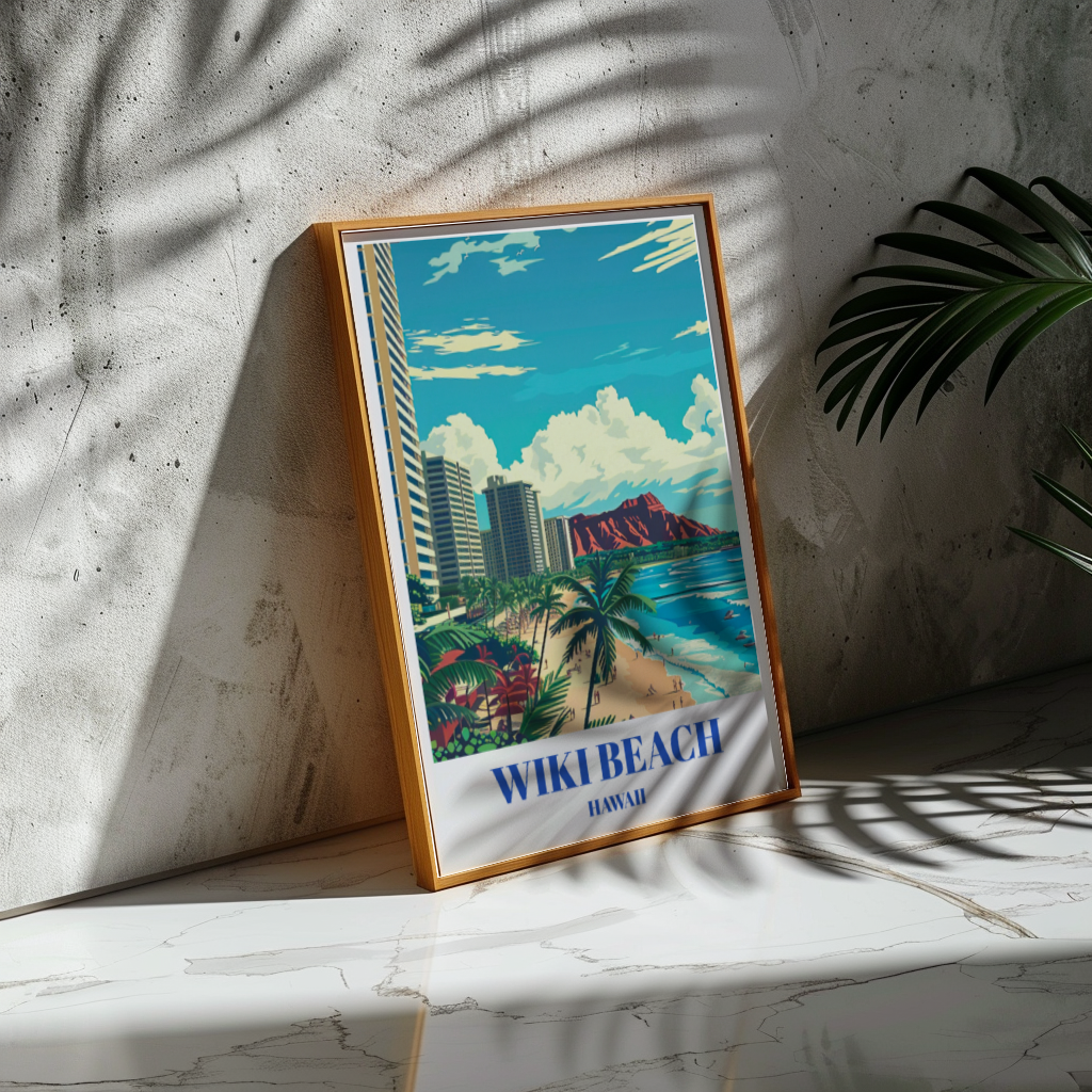 Waikiki Beach Hawaii Travel Poster, Hawaiian Wall Art Prin