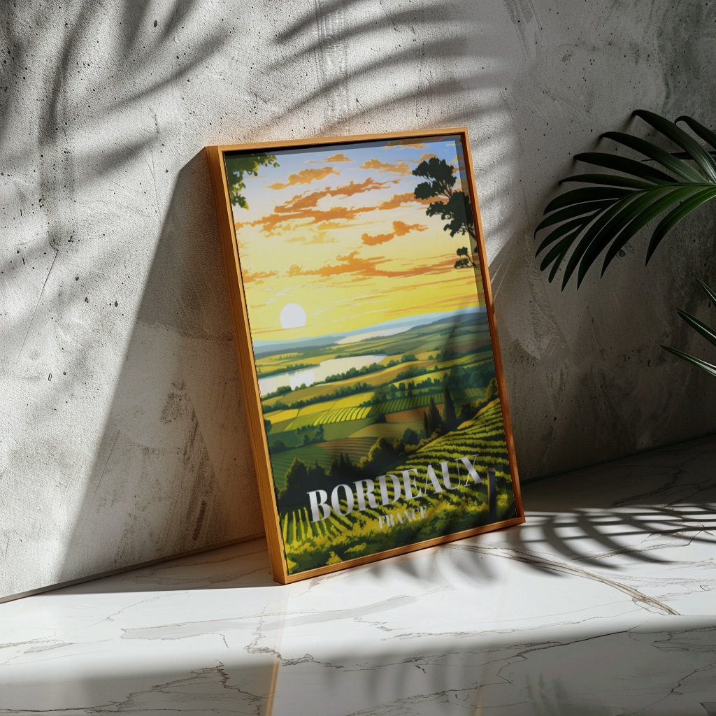 Bordeaux Wine Region Travel Poster, France Vineyard Wall Art Print
