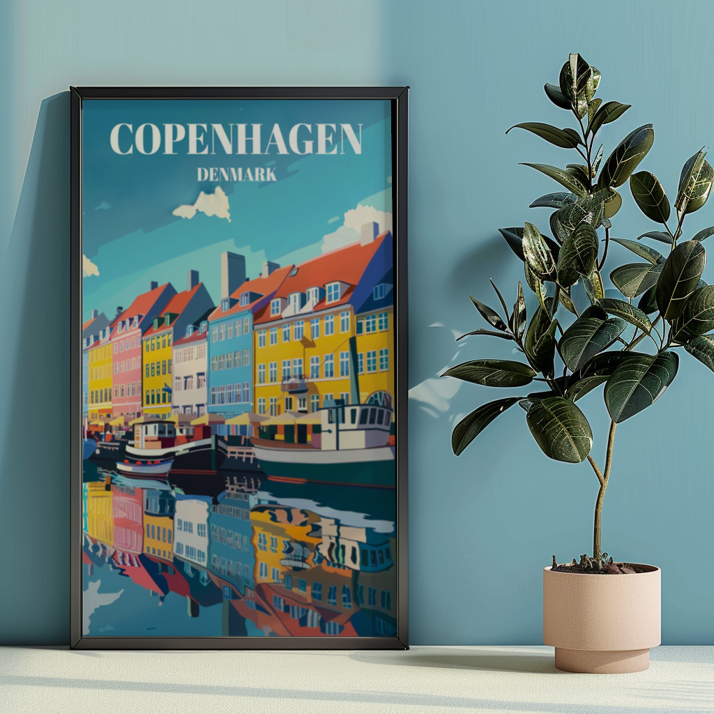 Nyhavn Copenhagen Denmark Travel Poster, Scandinavian Wall Art