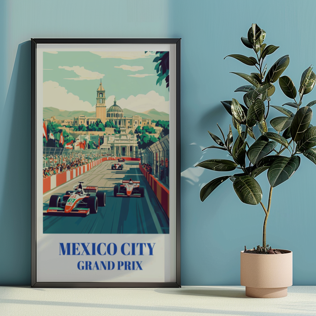 Mexico City Grand Prix Travel Poster, Formula 1 Autódromo Hermanos Rodríguez Racing