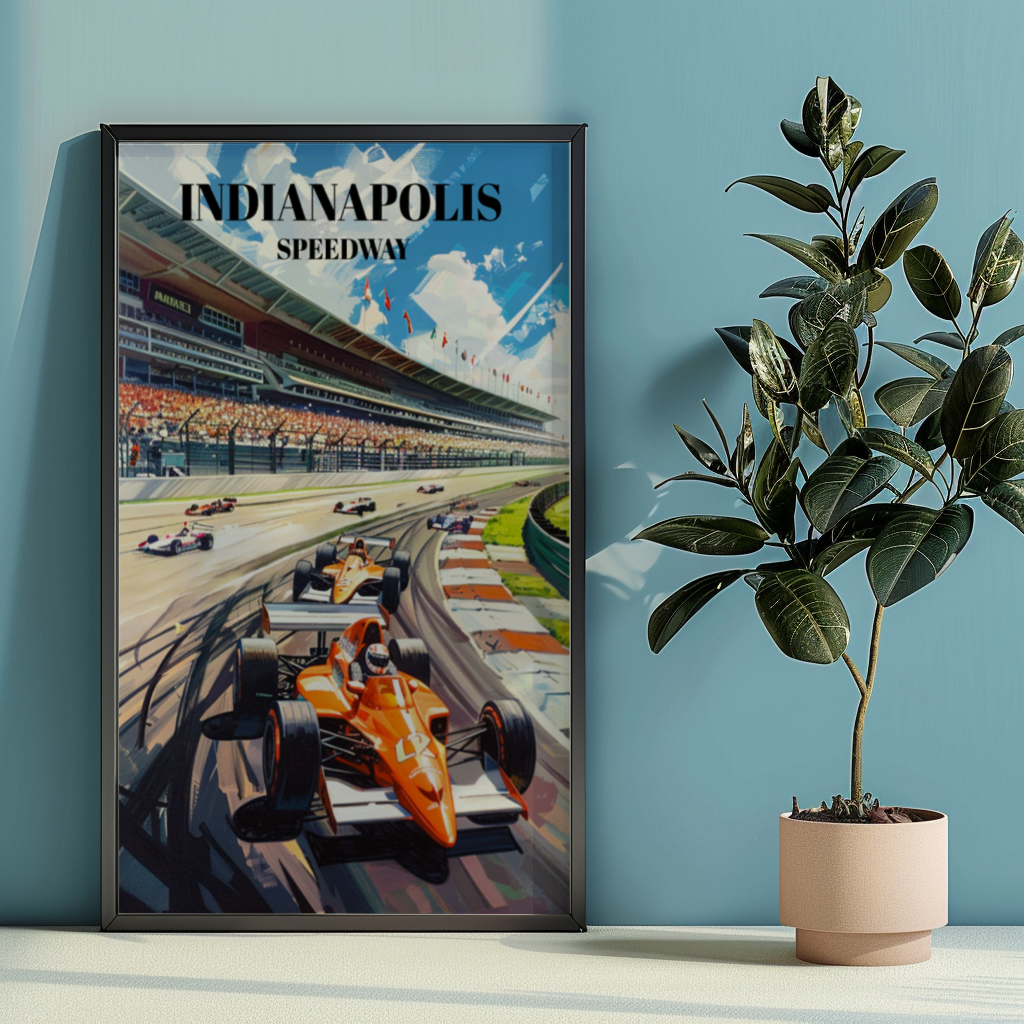 Indianapolis Speedway Racetrack Travel Poster. Indy-500 Wall Art