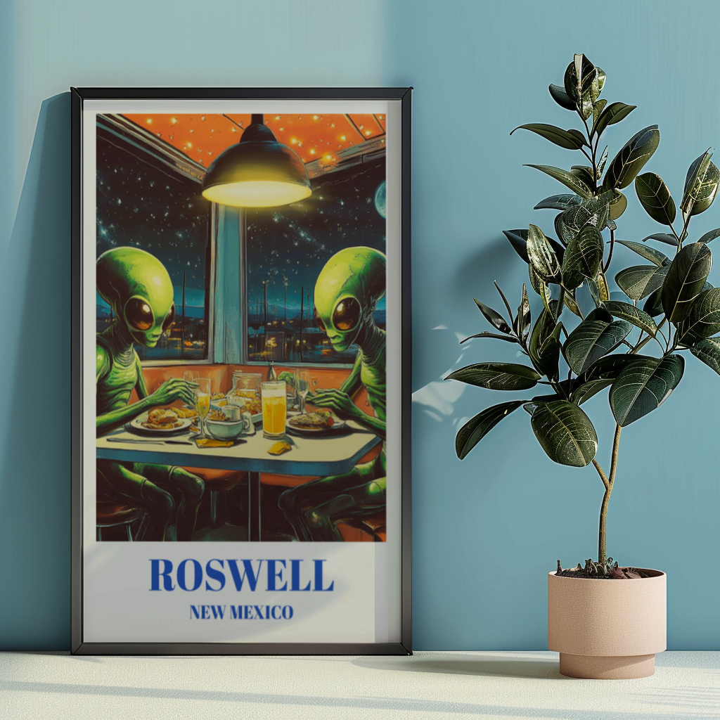 Roswell New Mexico Travel Poster, UFO Alien Art Print, Sci-Fi Wall Art
