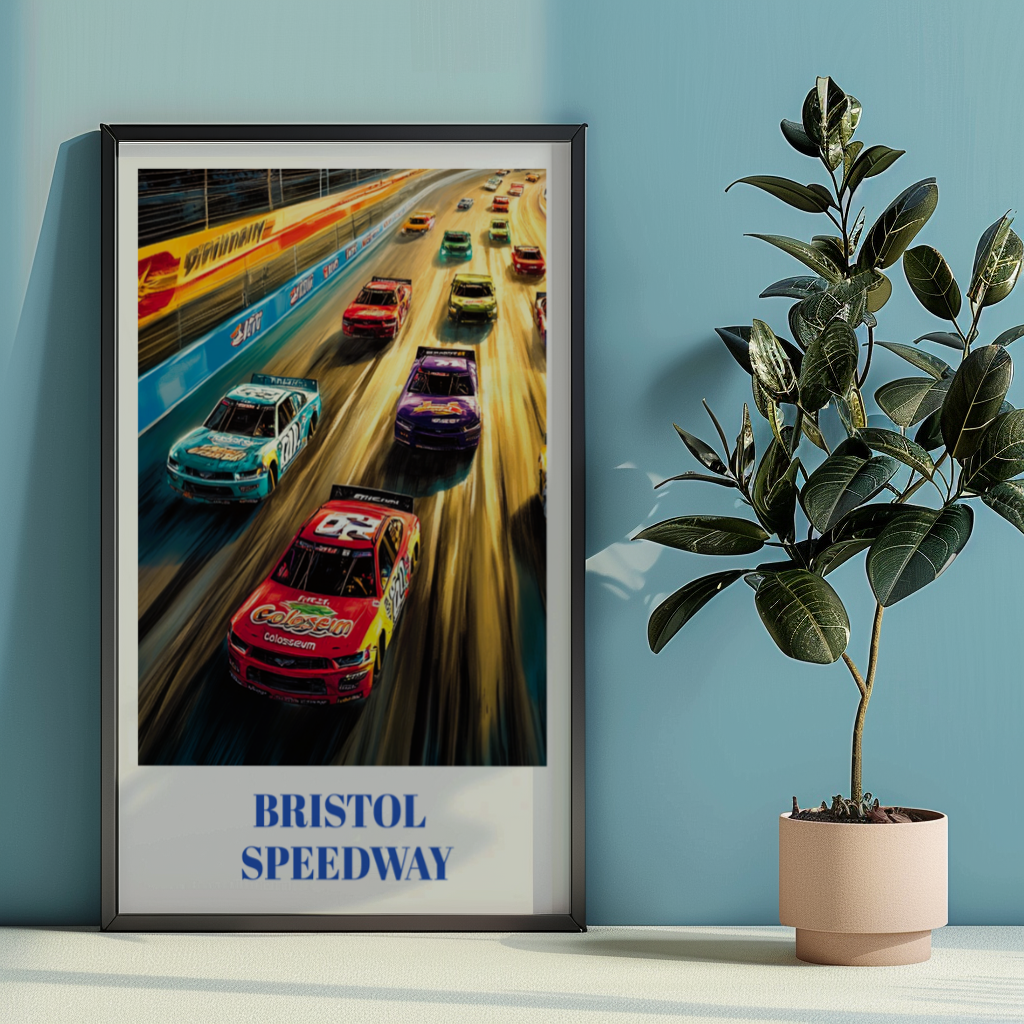 Bristol Motor Speedway Travel Poster, NASCAR Racing Art Print, Bristol, Tennessee Wall Decor,
