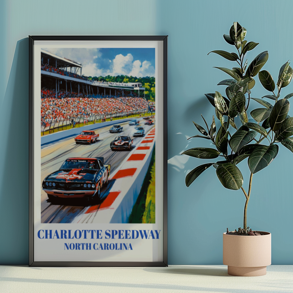 Charlotte Speedway Travel Poster. North Carolina Racing Print,