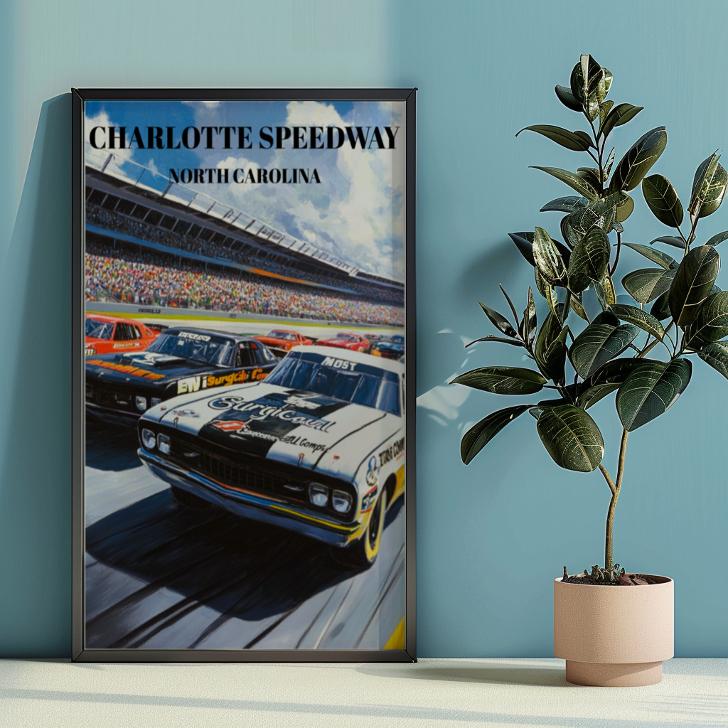 Charlotte Speedway Travel Poster Print, NASCAR Racing Wall Art