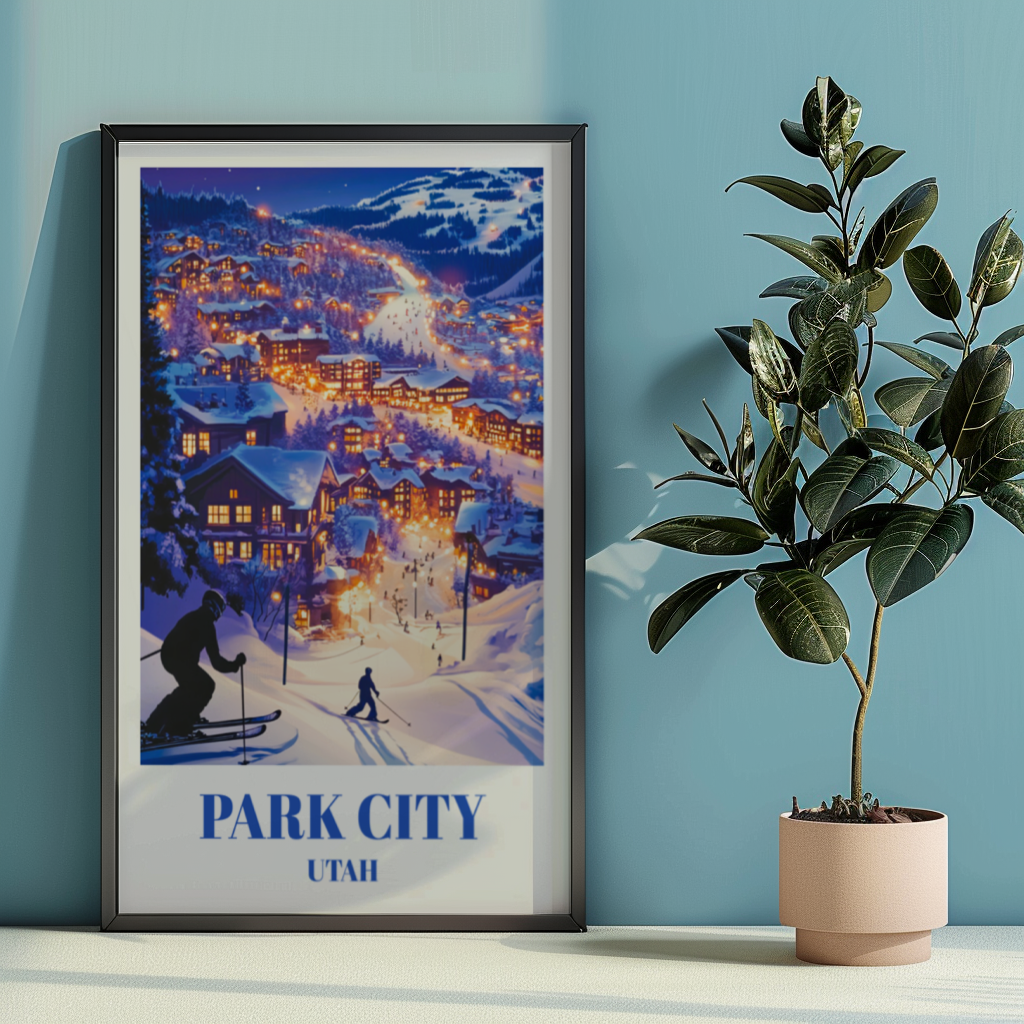 Park City Utah Travel Poster, Winter Ski Destination Wall Art Print