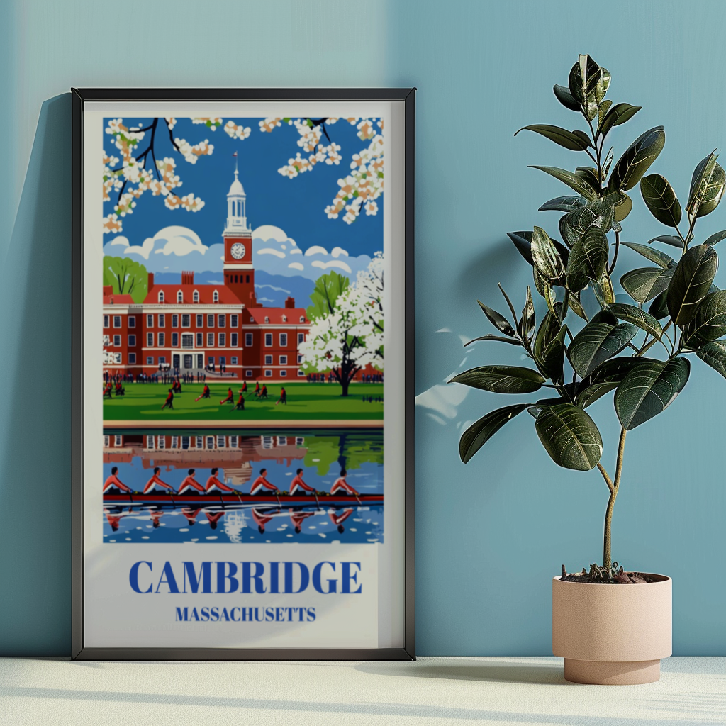 Cambridge Massachusetts Travel Poster, Historic Harvard Square Artwork