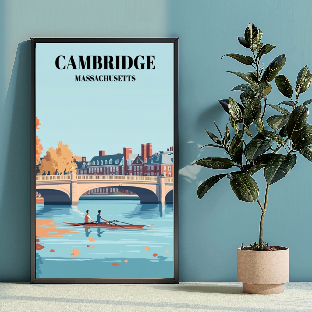 Cambridge Massachusetts Travel Poster, Harvard University Wall Art