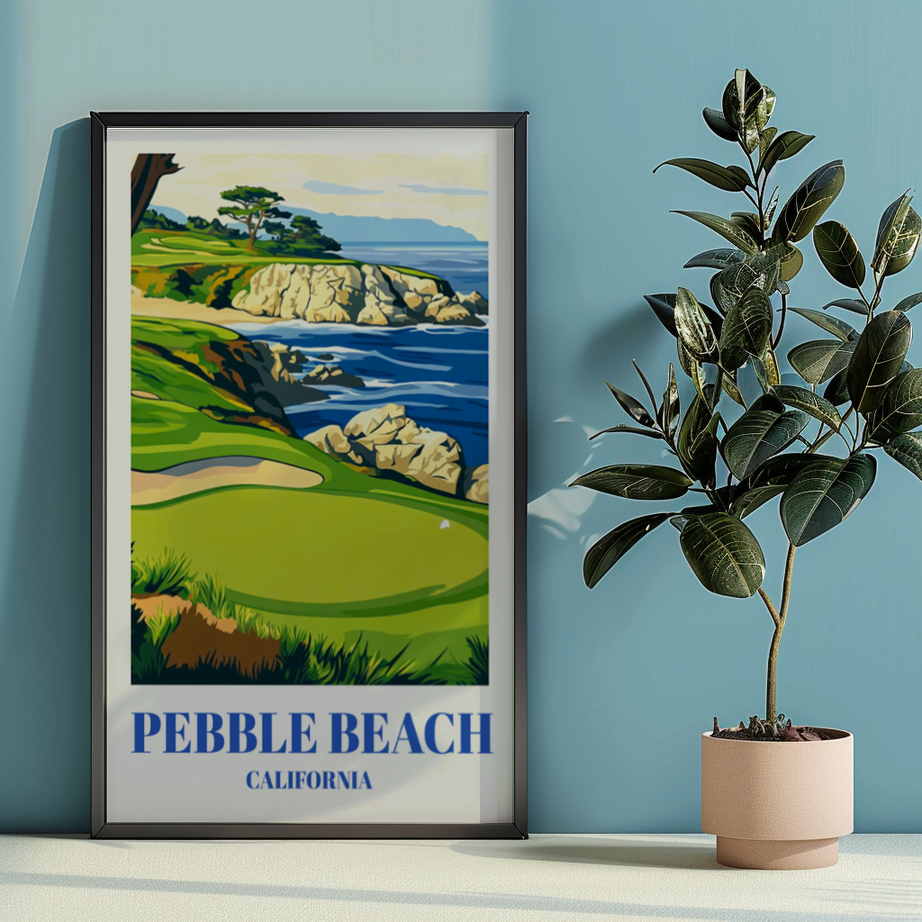 Pebble Beach Golf Course Travel Poster, Monterey California Wall Art Print