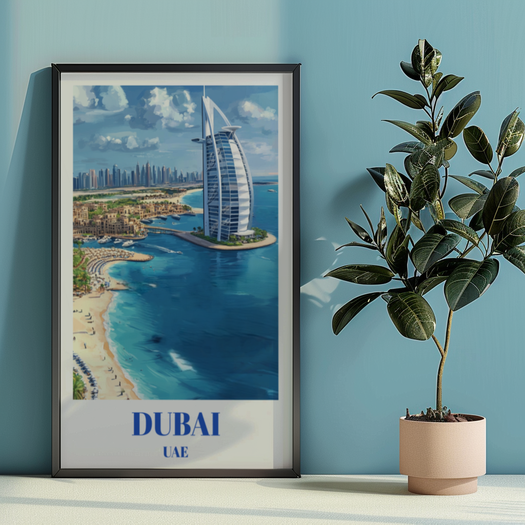 Dubai Travel Poster, Modern Wall Art of UAE Skyline