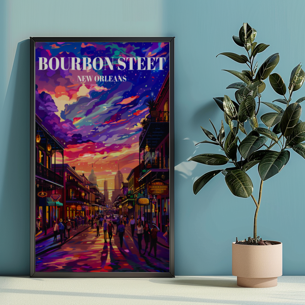 New Orleans French Quarter Bourbon Street Travel Poster Art Deco Decor