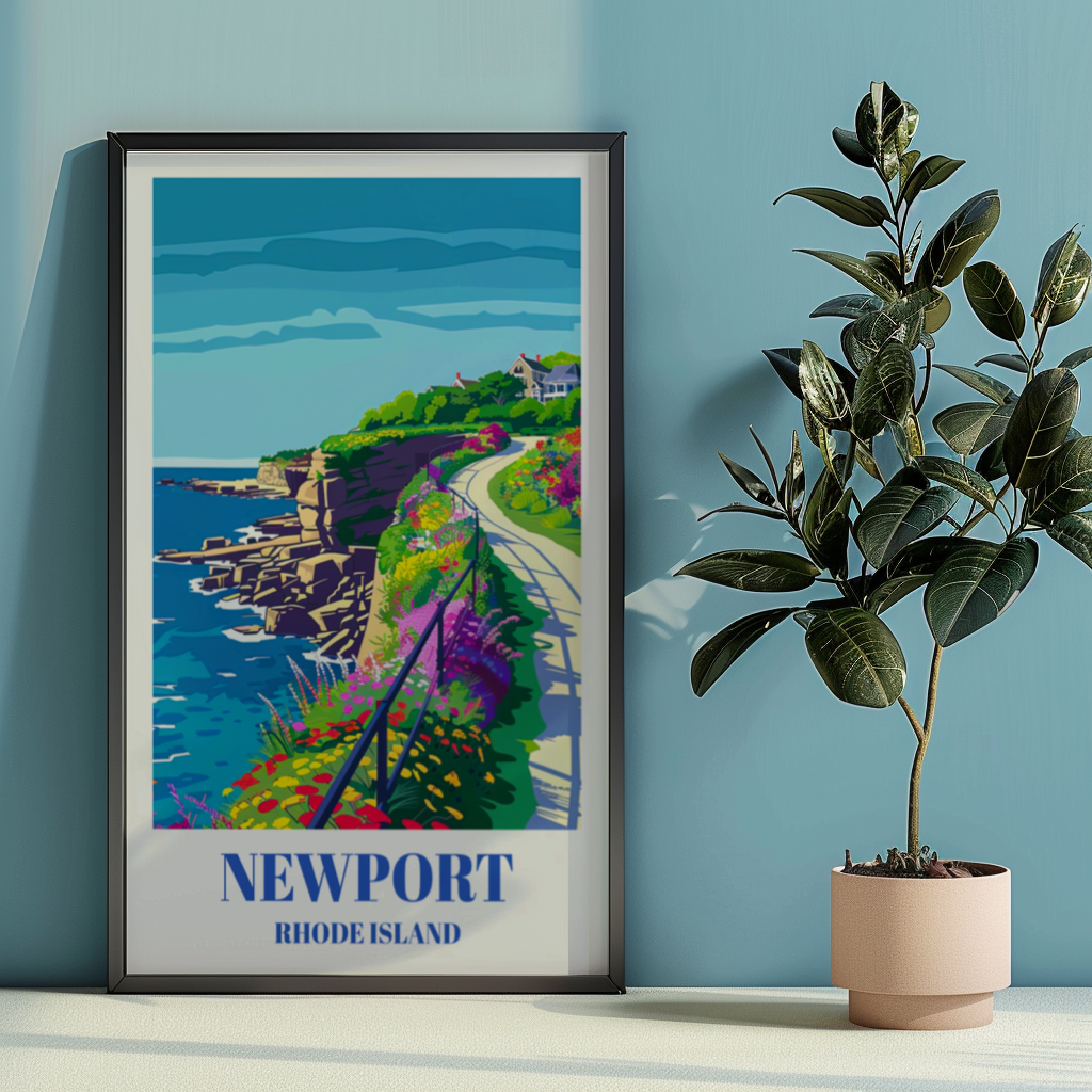 Newport Rhode Island Travel Poster: Cliff Walk Coastal Landscape