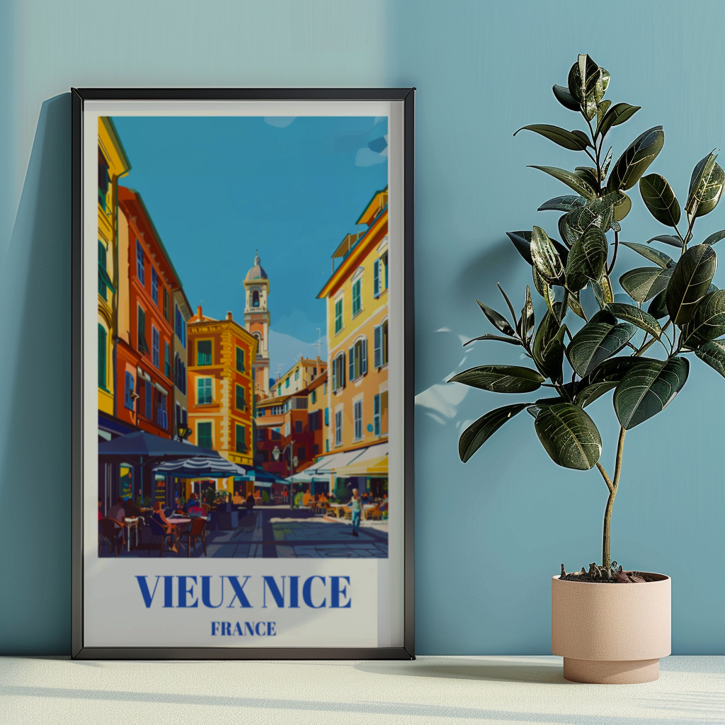 Old Town Vieux Nice France Travel Poster, Mediterranean Coastal Art