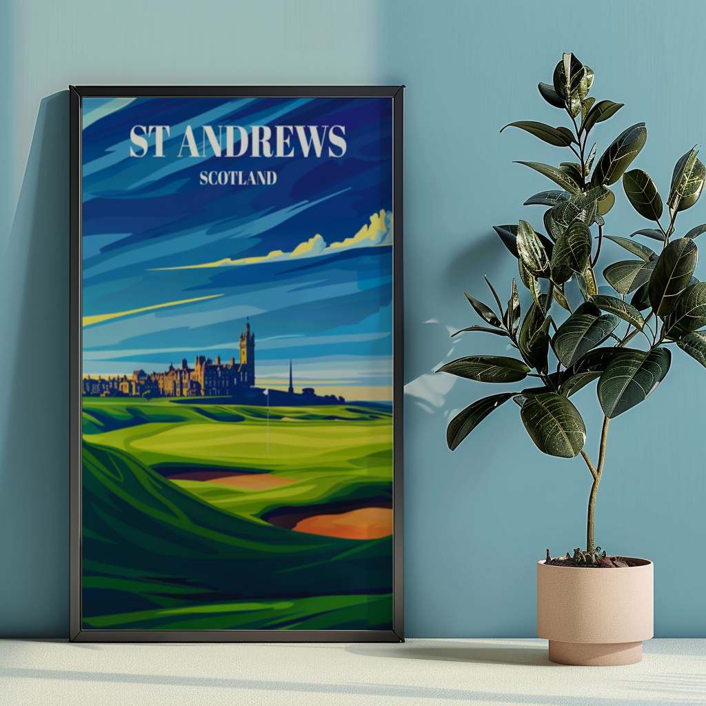 St. Andrews Links Scotland Travel Poster Print, Historic Golf Course Art Decor