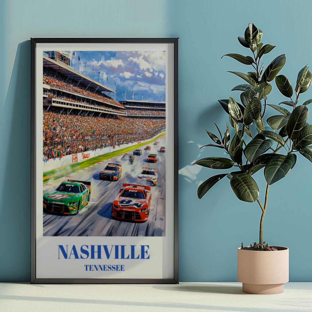 Nashville Tennessee Speedway Travel Print, Retro Racing Wall Art, Race Track Print