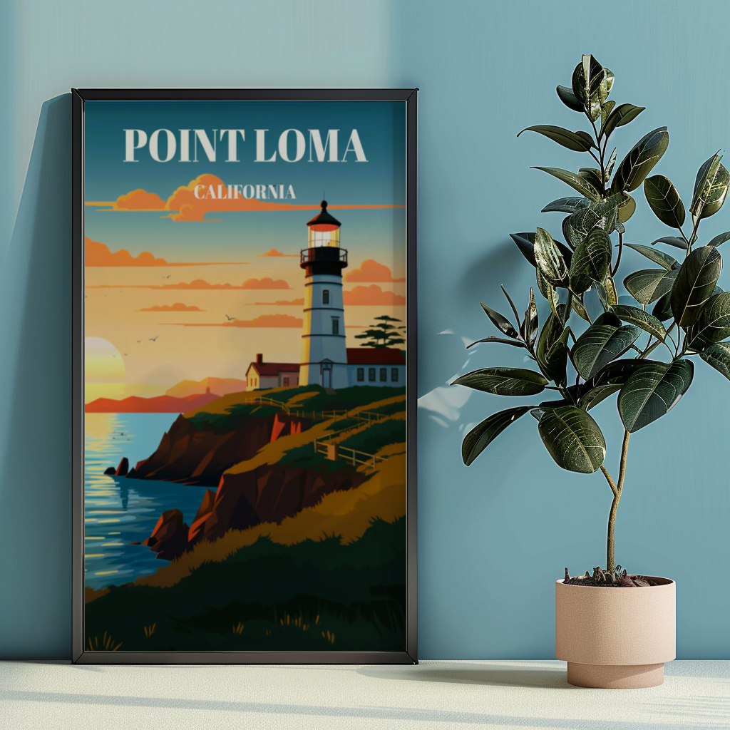 Point Loma Lighthouse Travel Poster Art Print - San Diego Coastal Wall Decor
