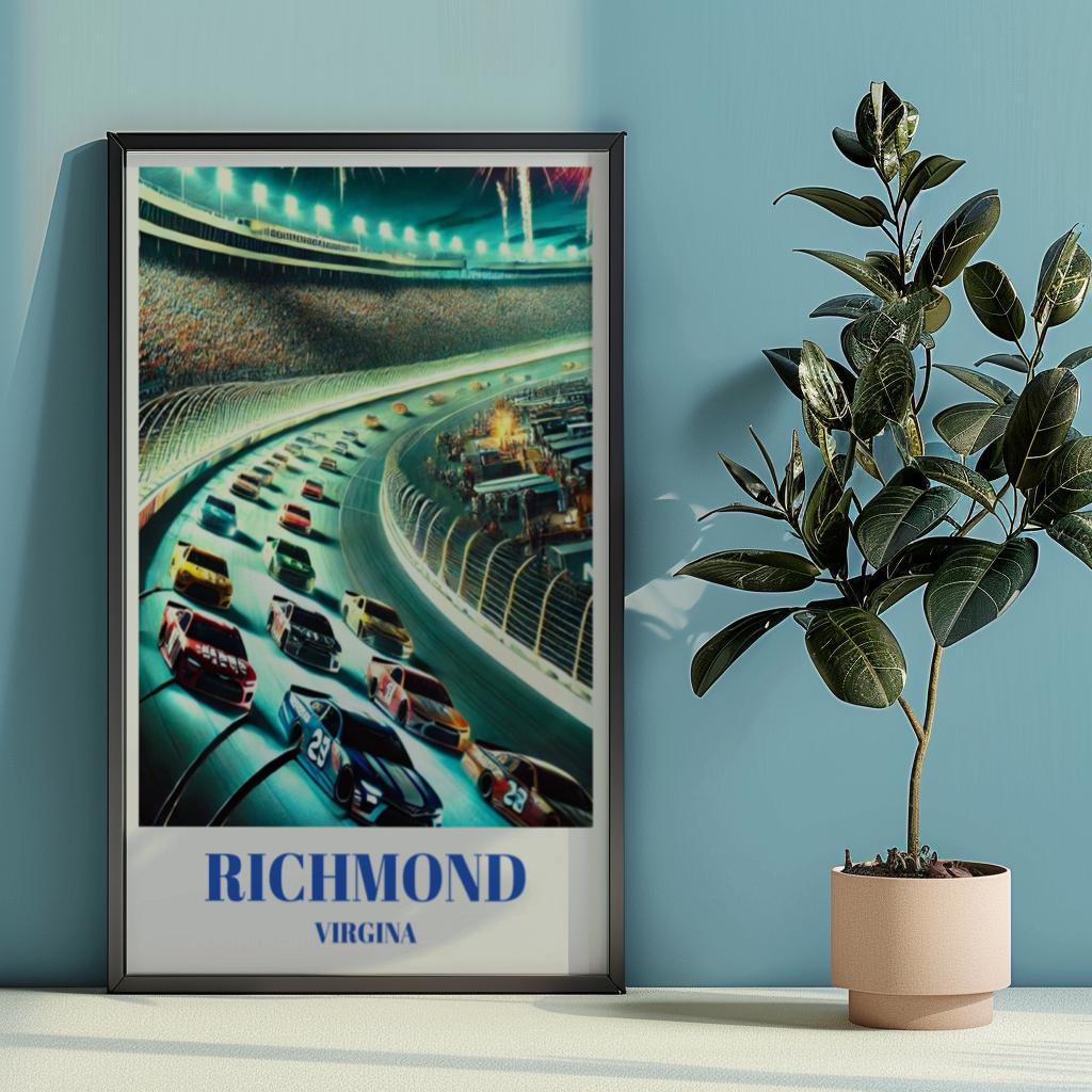 Richmond, Virginia Raceway Travel Poster, Stock Car Race Print